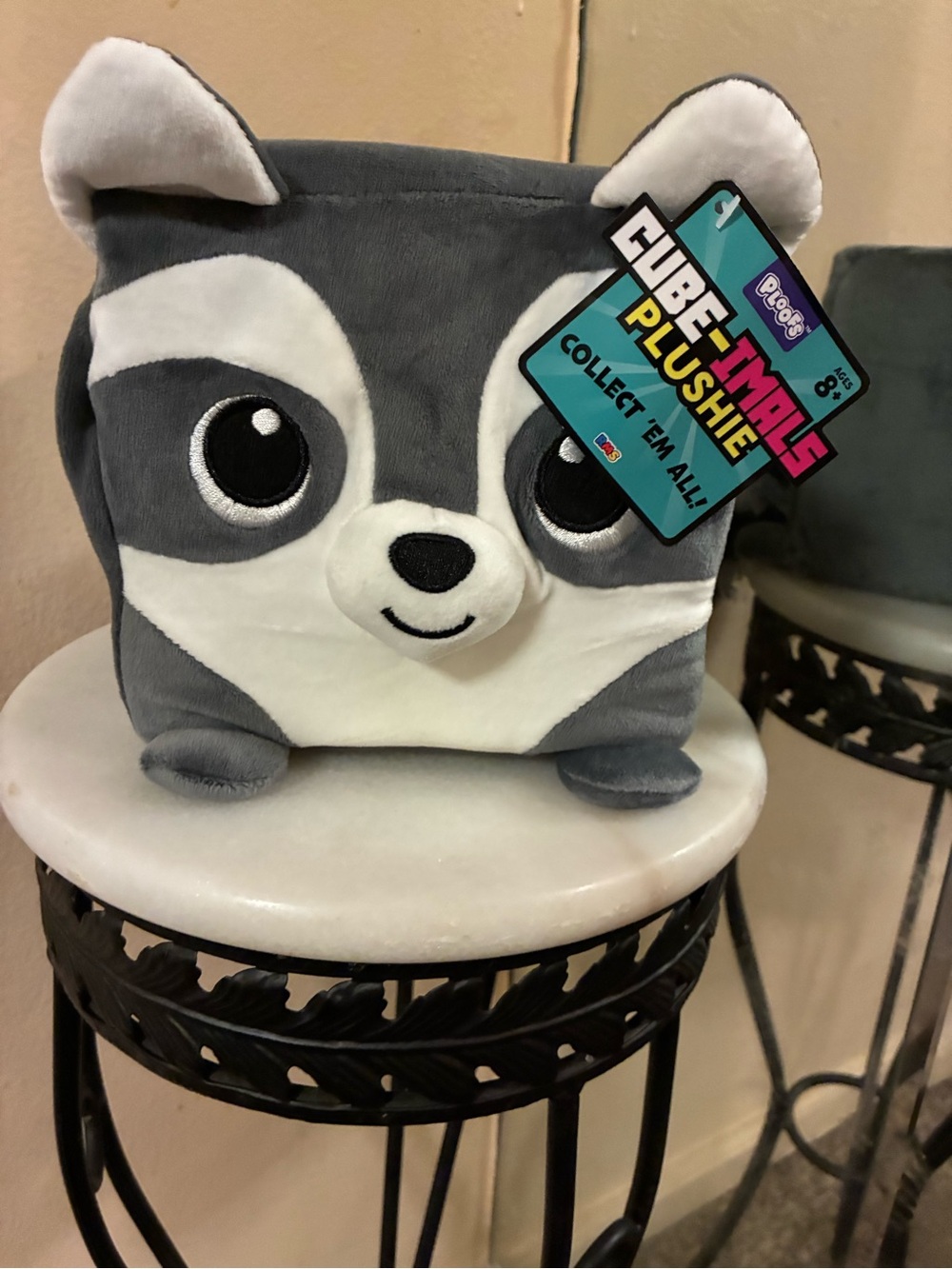 RMS Cube-Imals Slow Rise Plushie Kids Soft Toy - Gray and White Raccoon